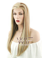 24" Long Straight 2 Tone Blonde Lace Front Synthetic Hair Wig LF018