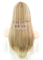 24" Long Straight 2 Tone Blonde Lace Front Synthetic Hair Wig LF018