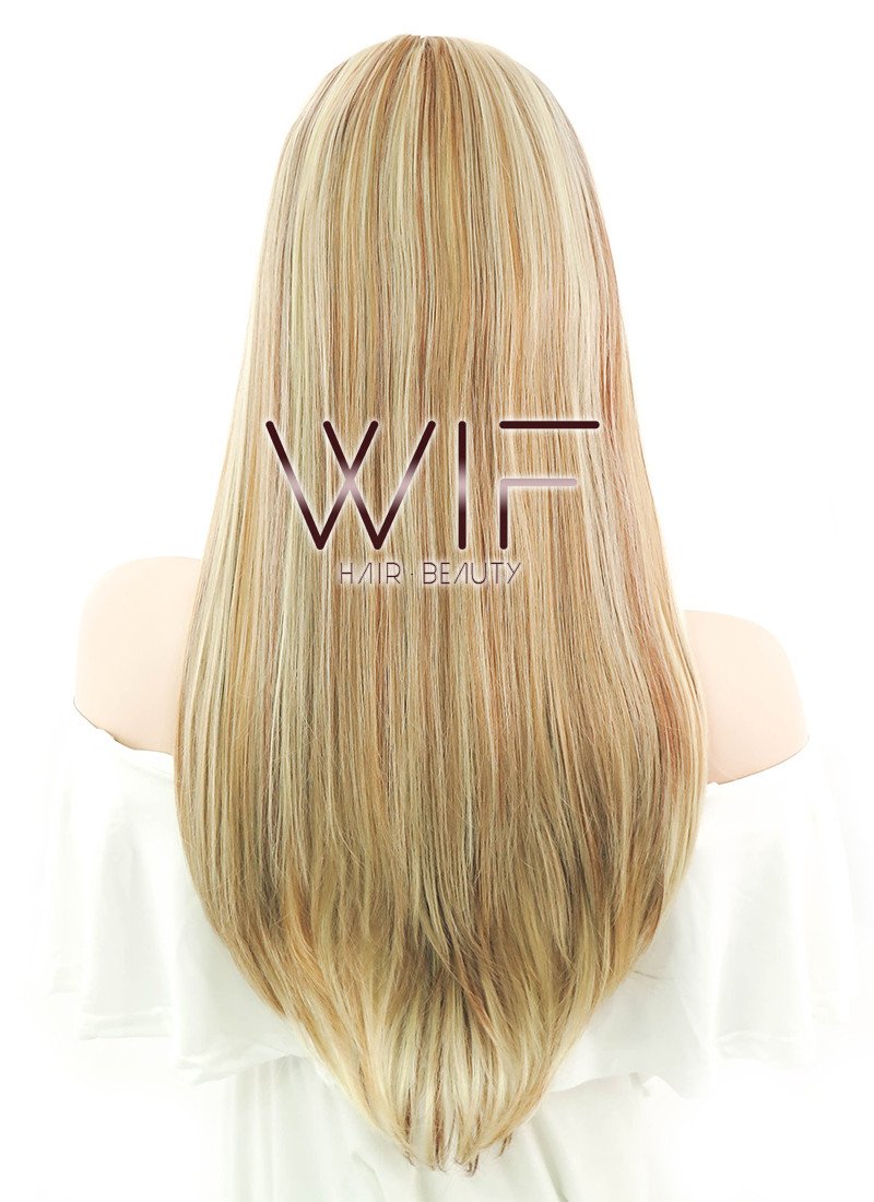 24" Long Straight 2 Tone Blonde Lace Front Synthetic Hair Wig LF018
