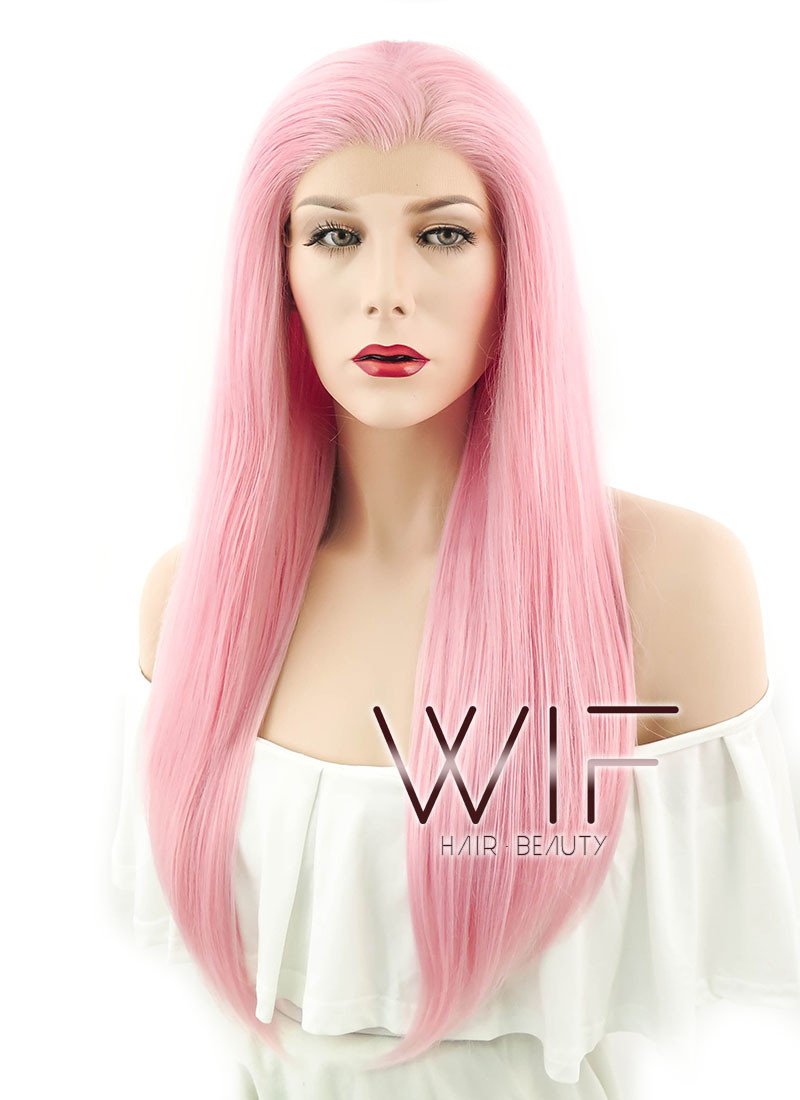 24" Straight Pink Lace Front Synthetic Wig LF026