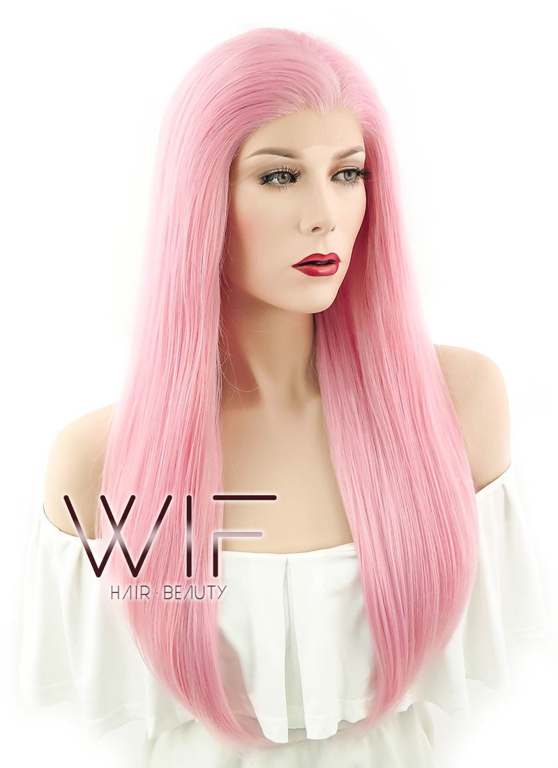 24" Straight Pink Lace Front Synthetic Wig LF026