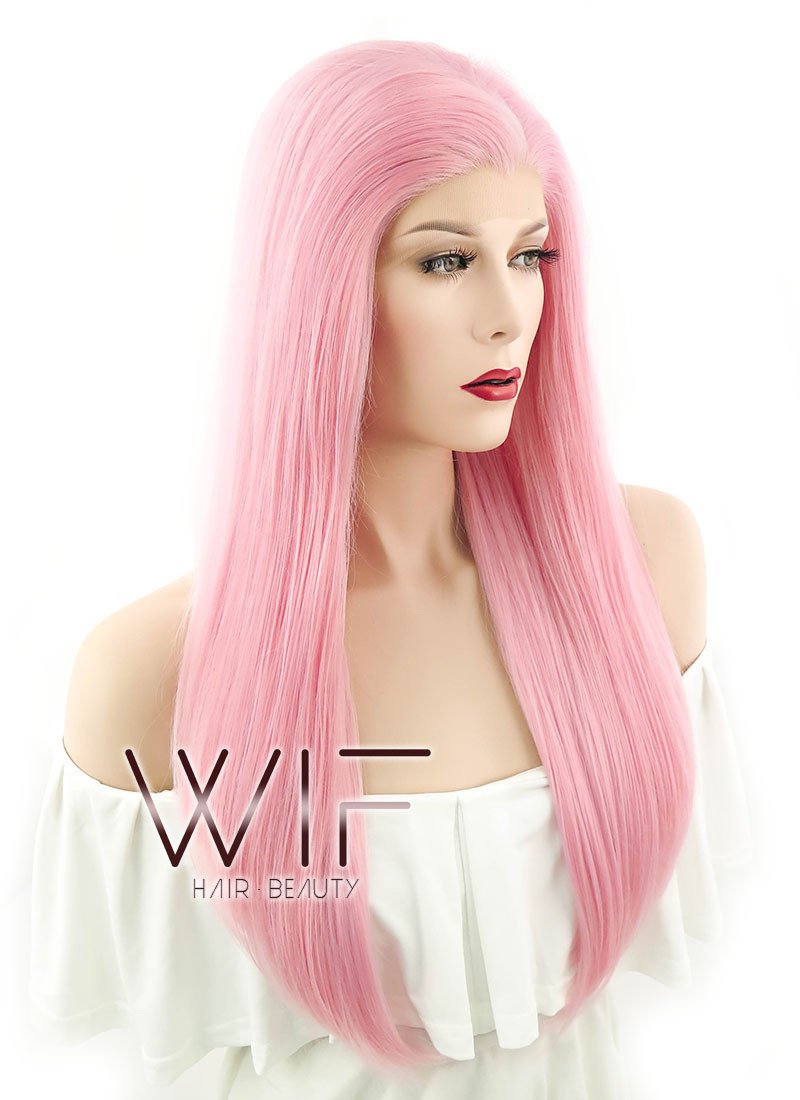 24" Straight Pink Lace Front Synthetic Wig LF026