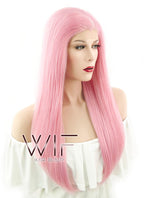 24" Straight Pink Lace Front Synthetic Wig LF026