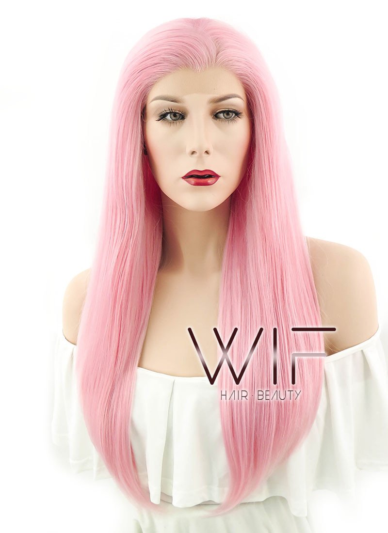 24" Straight Pink Lace Front Synthetic Wig LF026