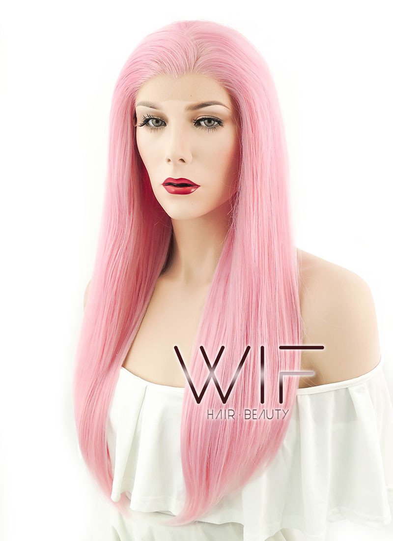 24" Straight Pink Lace Front Synthetic Wig LF026