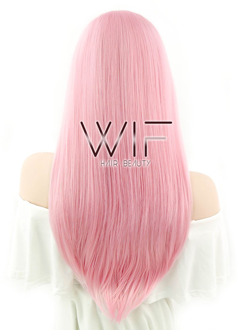 24" Straight Pink Lace Front Synthetic Wig LF026