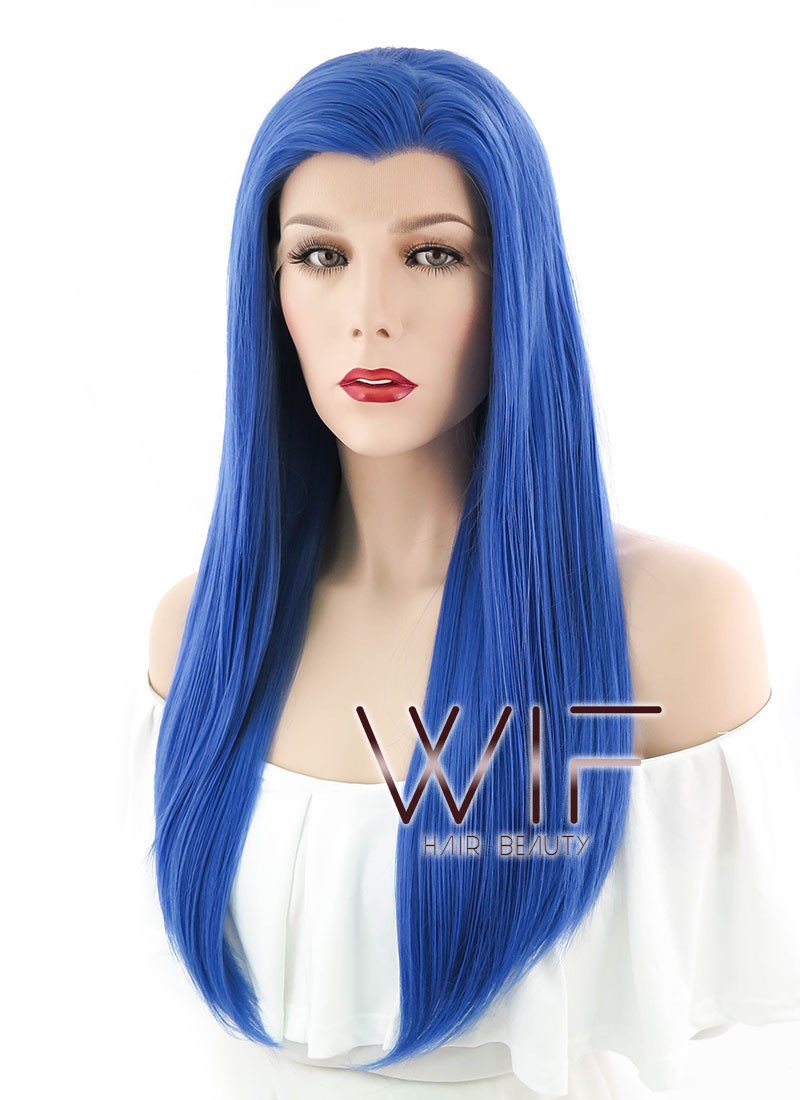24" Straight Blue Lace Front Synthetic Wig LF030