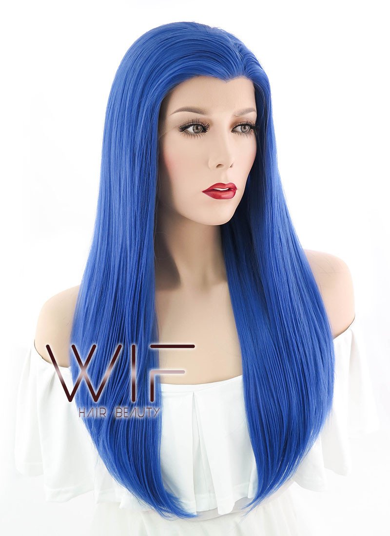 24" Straight Blue Lace Front Synthetic Wig LF030