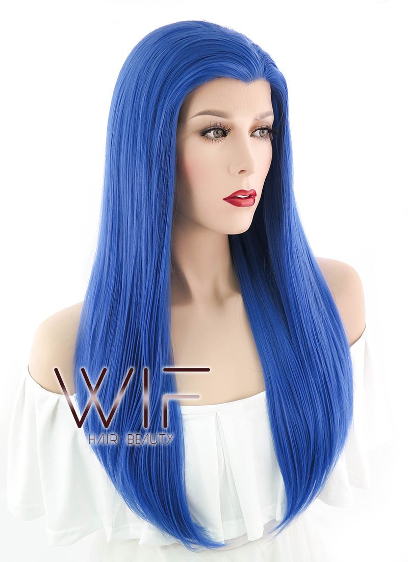 24" Straight Blue Lace Front Synthetic Wig LF030