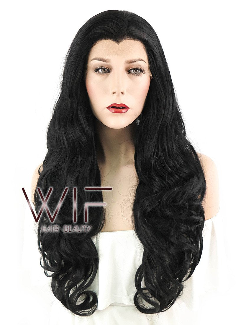 26" Wavy Jet Black Lace Front Synthetic Wig LF070