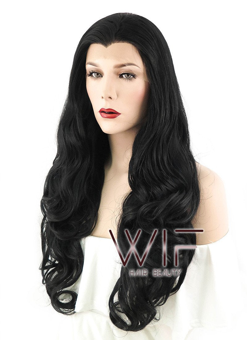 26" Wavy Jet Black Lace Front Synthetic Wig LF070