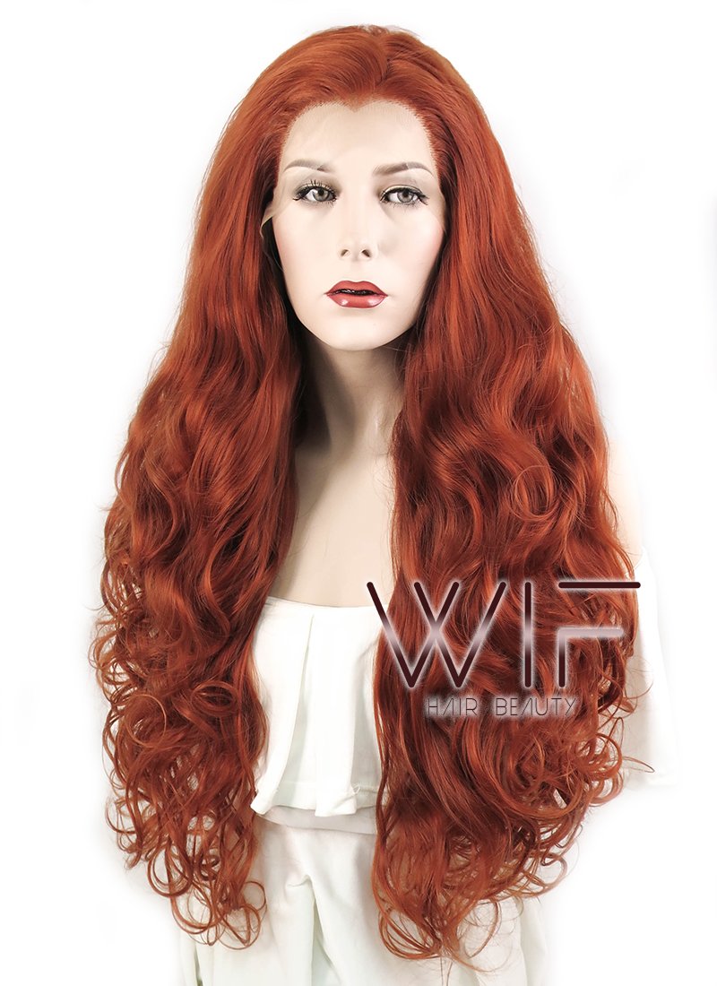 28" Wavy Reddish Brown Lace Front Synthetic Wig LF085A