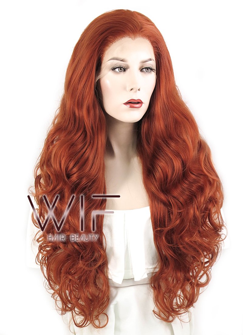28" Wavy Reddish Brown Lace Front Synthetic Wig LF085A