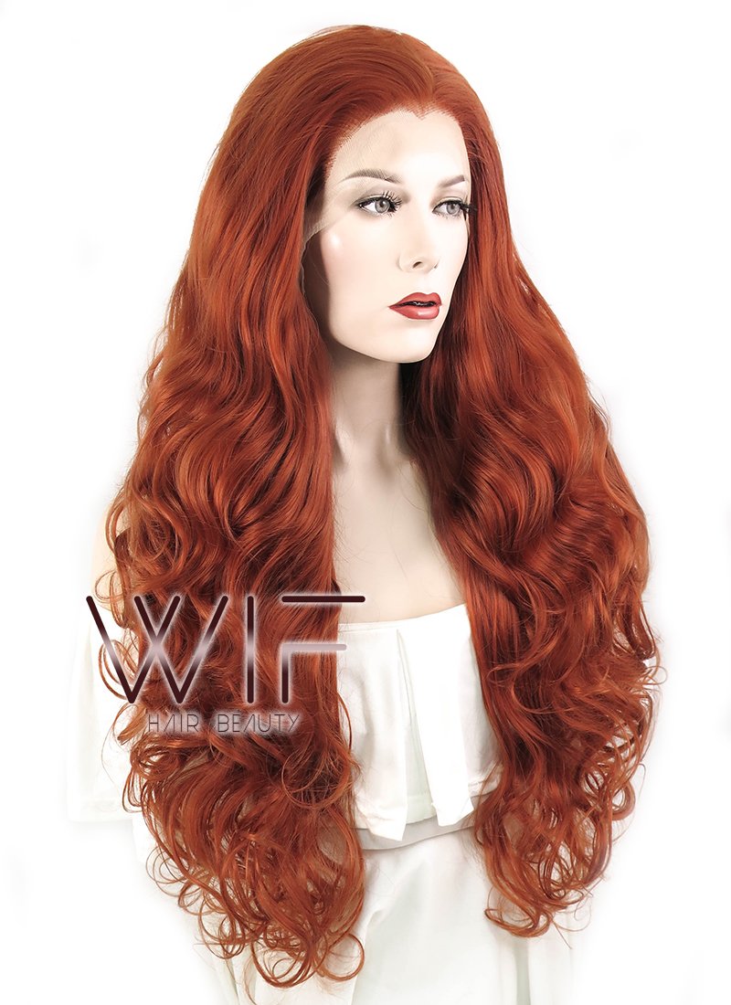 28" Wavy Reddish Brown Lace Front Synthetic Wig LF085A