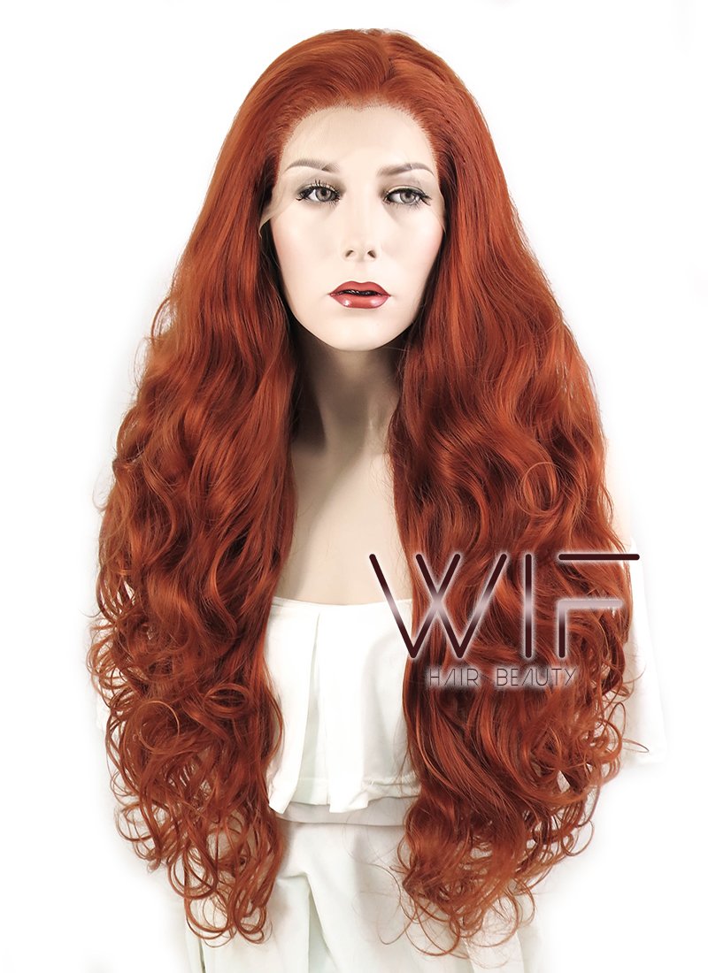 28" Wavy Reddish Brown Lace Front Synthetic Wig LF085A