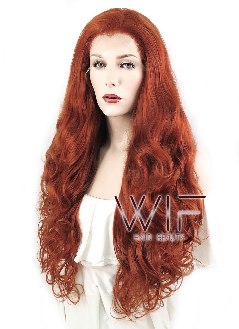 28" Wavy Reddish Brown Lace Front Synthetic Wig LF085A