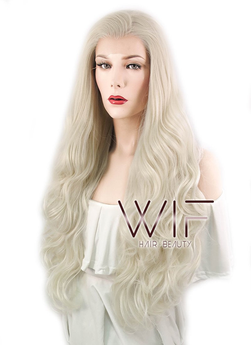 28" Wavy Light Blonde Lace Front Synthetic Wig LF085D