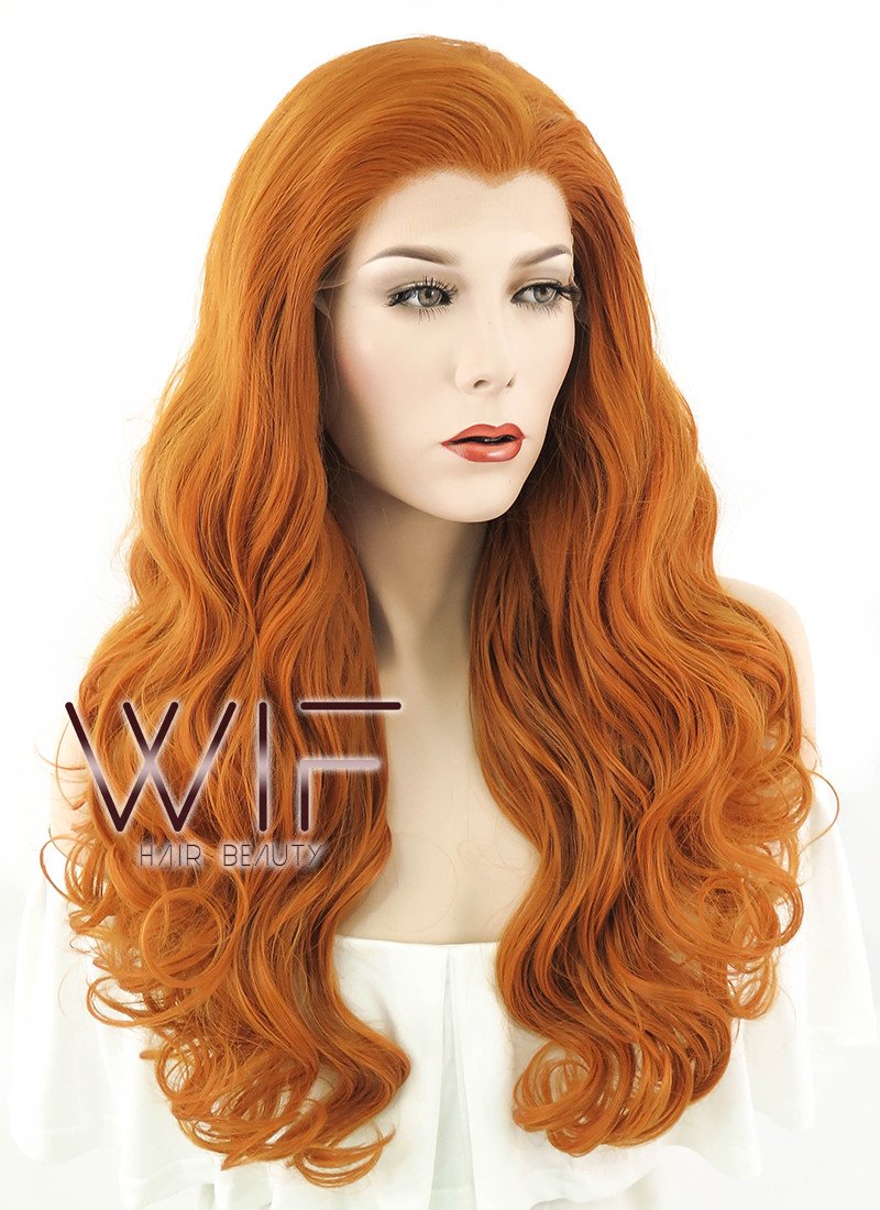 20" Long Curly Pumpkin Orange Lace Front Synthetic Hair Wig LF085E