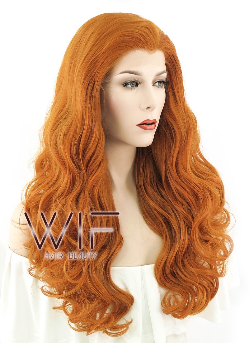 20" Long Curly Pumpkin Orange Lace Front Synthetic Hair Wig LF085E
