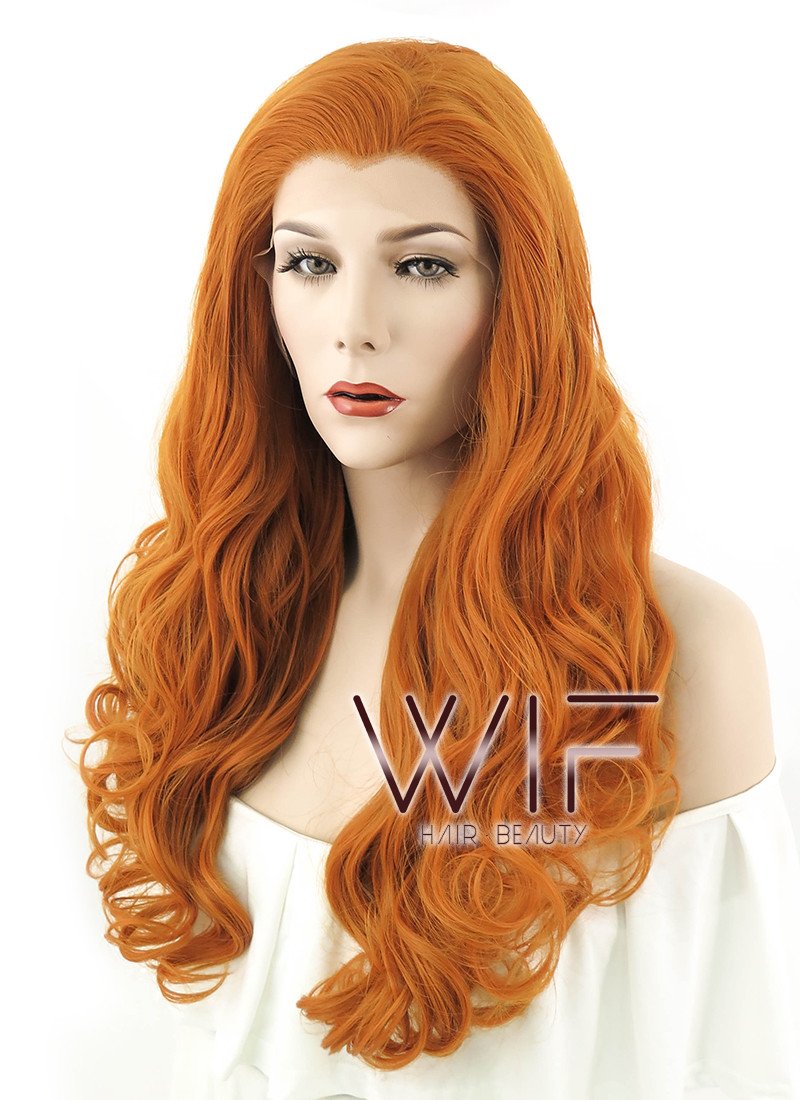 20" Long Curly Pumpkin Orange Lace Front Synthetic Hair Wig LF085E