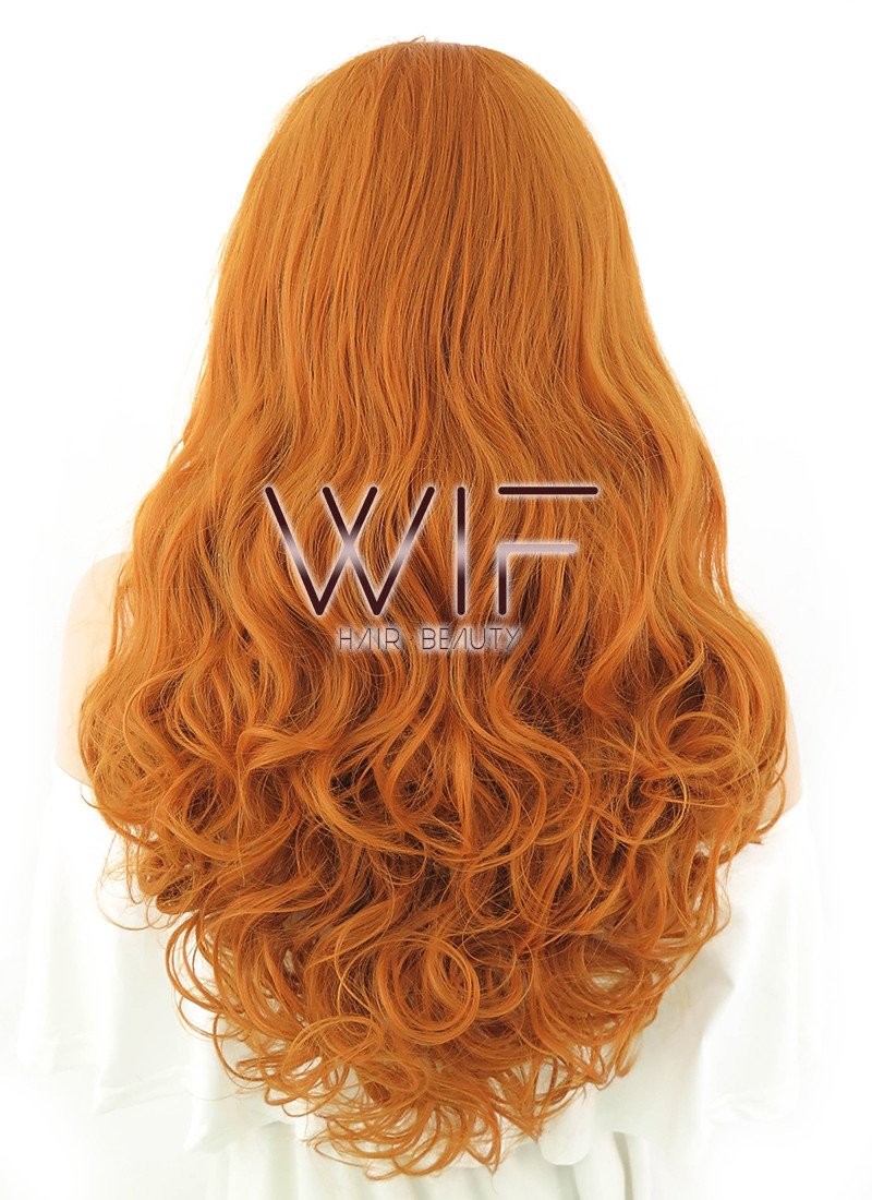 20" Long Curly Pumpkin Orange Lace Front Synthetic Hair Wig LF085E