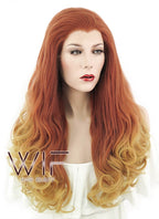 20" Long Curly Reddish Orange Mixed Yellow Blonde Lace Front Synthetic Hair Wig LF085H