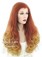 20" Long Curly Reddish Orange Mixed Yellow Blonde Lace Front Synthetic Hair Wig LF085H