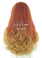 20" Long Curly Reddish Orange Mixed Yellow Blonde Lace Front Synthetic Hair Wig LF085H