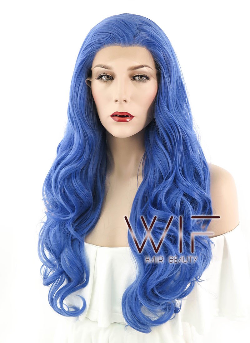 26" Wavy Blue Lace Front Synthetic Wig LF086