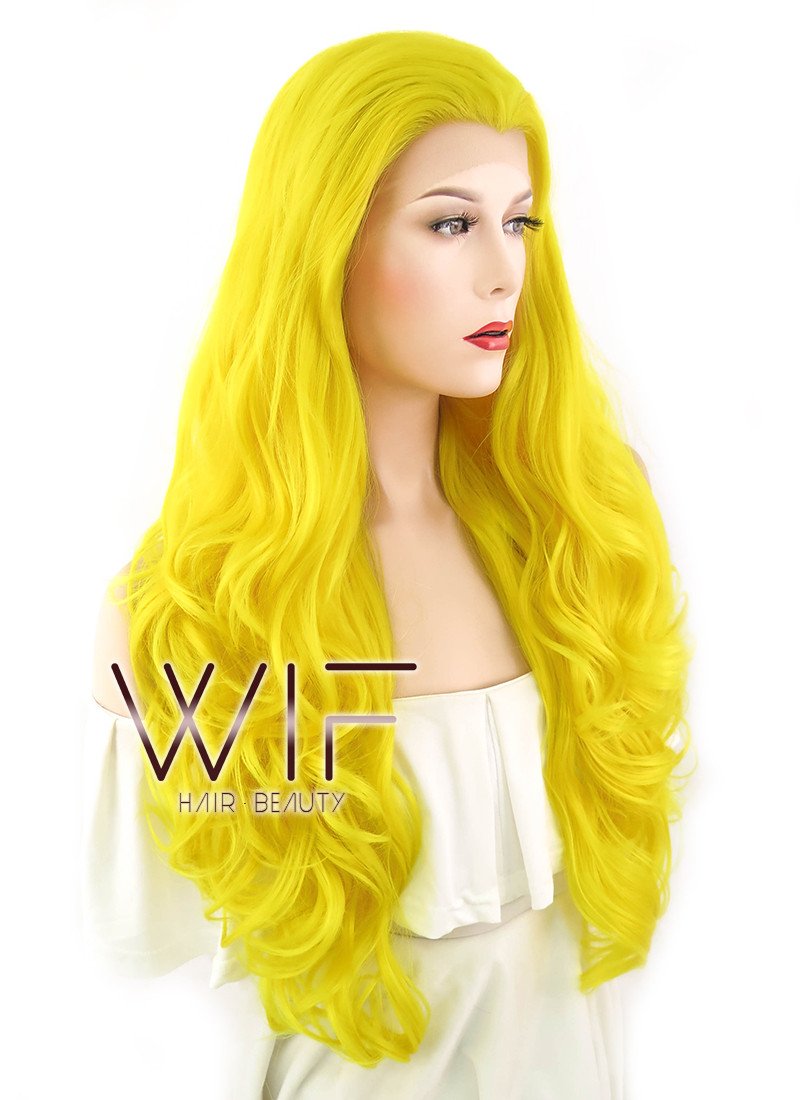 26" Wavy Golden Yellow Lace Front Synthetic Wig LF089