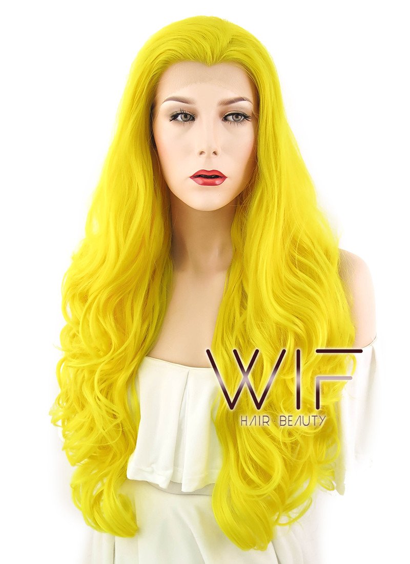 26" Wavy Golden Yellow Lace Front Synthetic Wig LF089