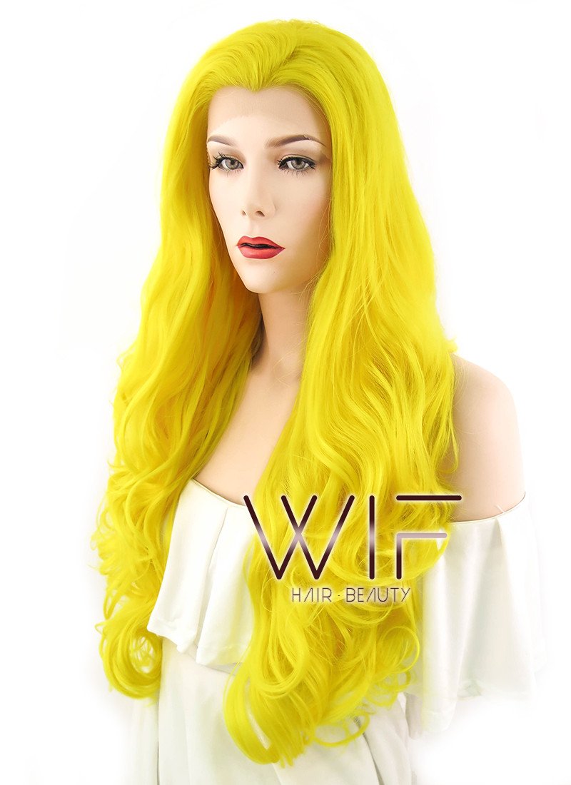 26" Wavy Golden Yellow Lace Front Synthetic Wig LF089