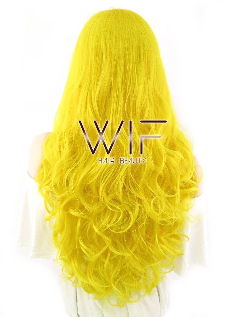 26" Wavy Golden Yellow Lace Front Synthetic Wig LF089