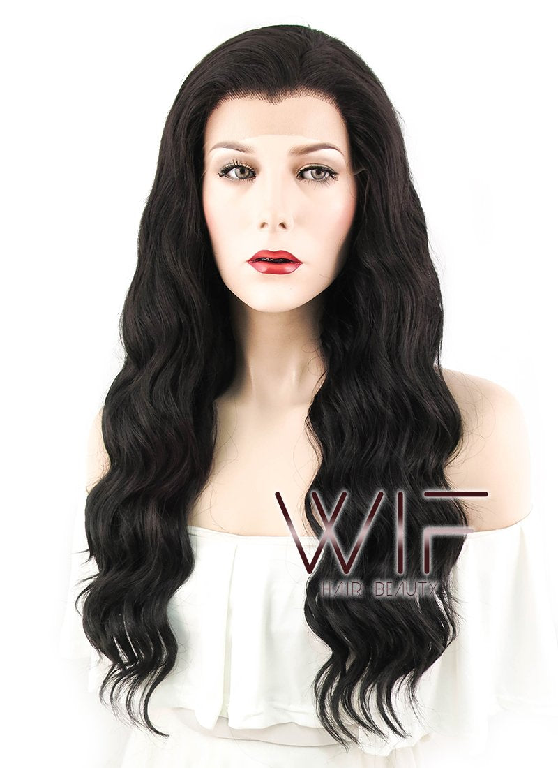 24" Wavy Natural Black Lace Front Synthetic Wig LF095