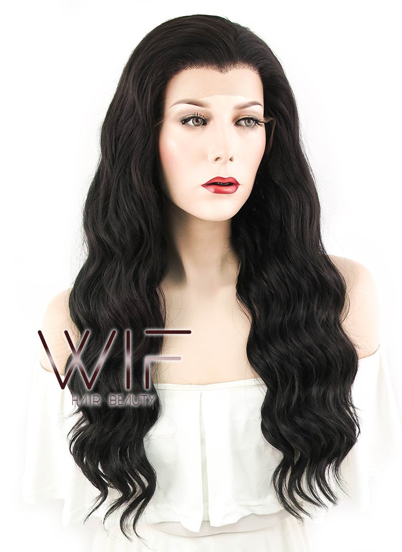 24" Wavy Natural Black Lace Front Synthetic Wig LF095