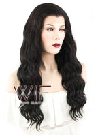 24" Wavy Natural Black Lace Front Synthetic Wig LF095