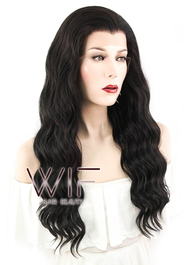 24" Wavy Natural Black Lace Front Synthetic Wig LF095