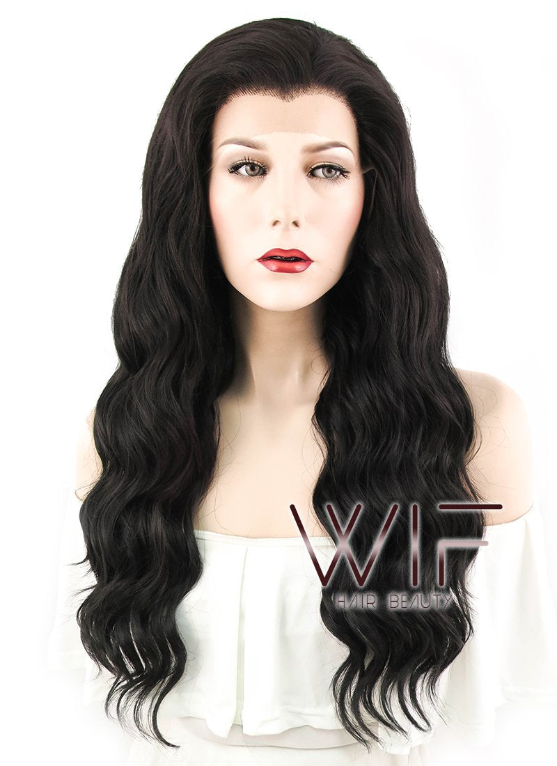 24" Wavy Natural Black Lace Front Synthetic Wig LF095