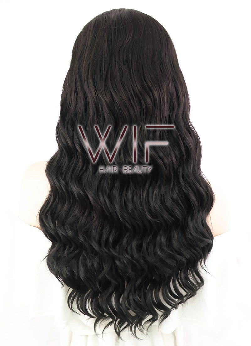 24" Wavy Natural Black Lace Front Synthetic Wig LF095