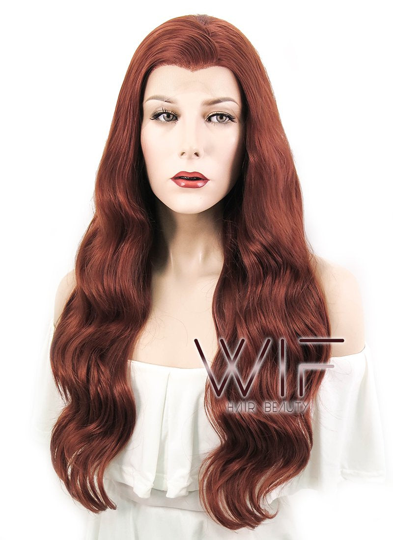 24" Wavy Light Reddish Brown Lace Front Synthetic Wig LF097