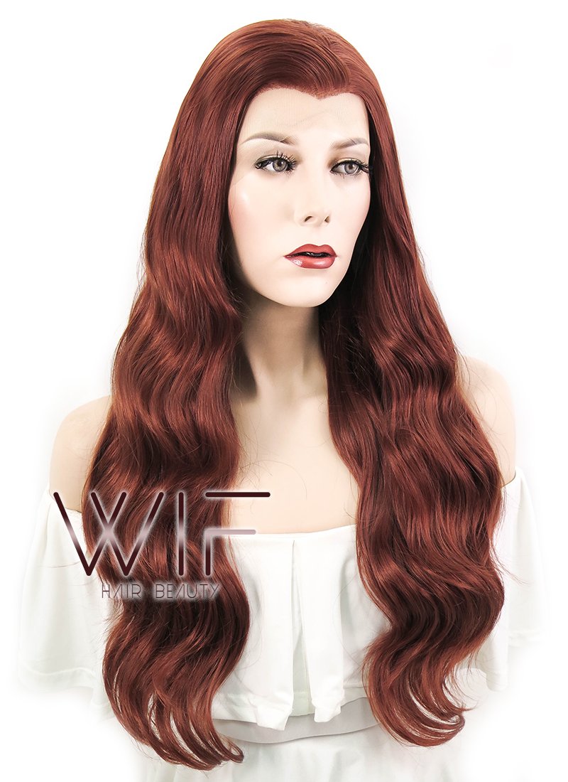 24" Wavy Light Reddish Brown Lace Front Synthetic Wig LF097