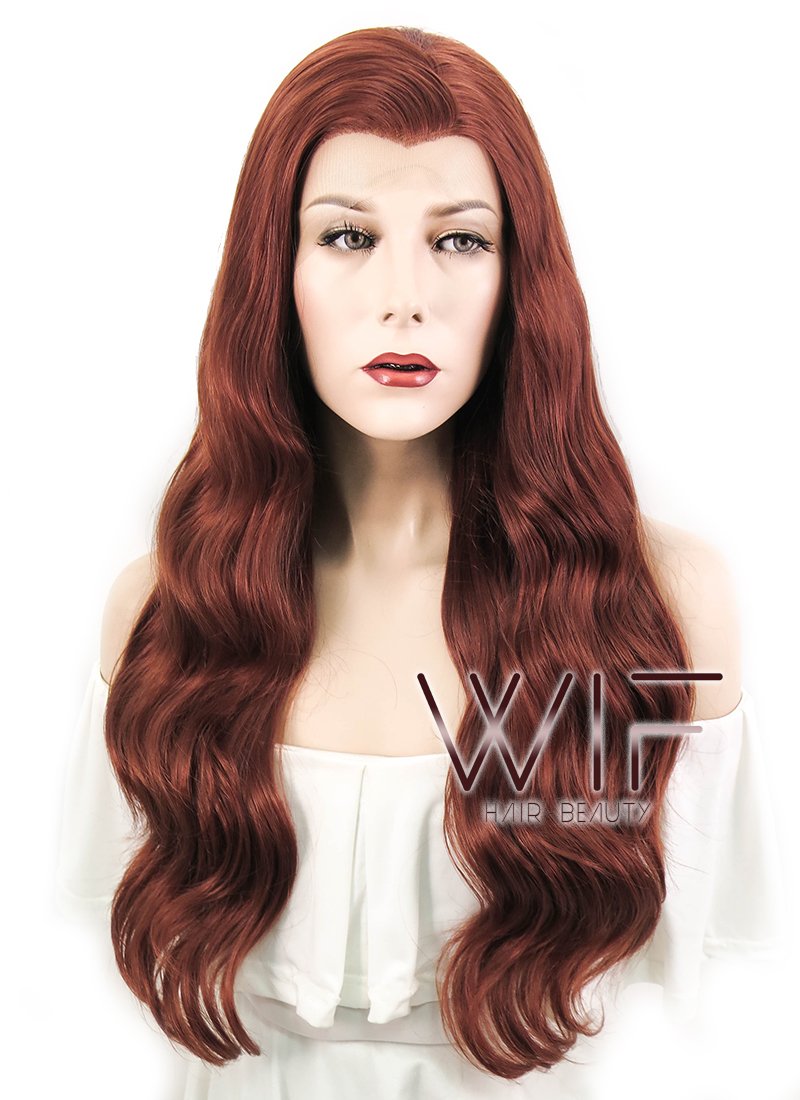 24" Wavy Light Reddish Brown Lace Front Synthetic Wig LF097