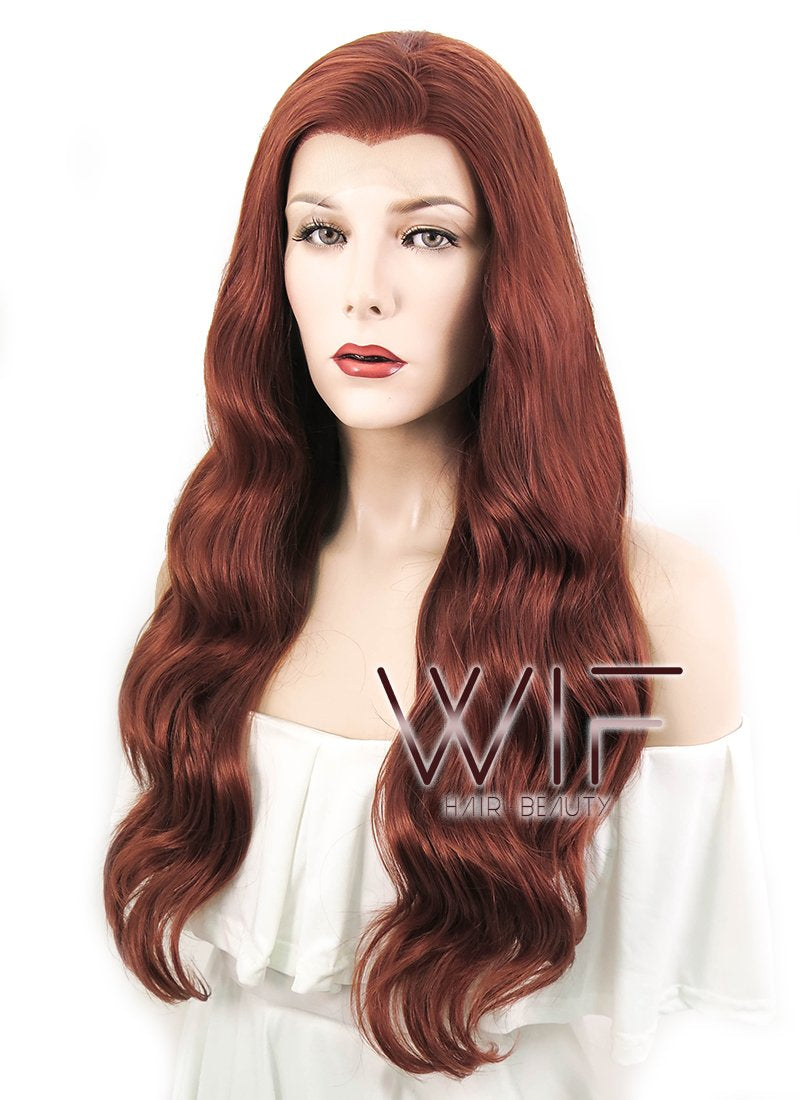 24" Wavy Light Reddish Brown Lace Front Synthetic Wig LF097