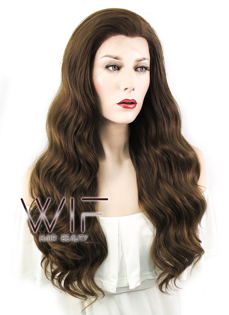 24" Wavy Mixed Brown Lace Front Synthetic Wig LF100