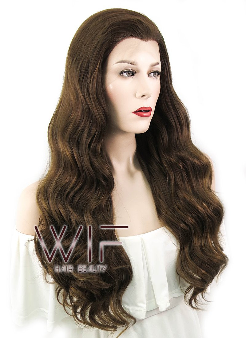 24" Wavy Mixed Brown Lace Front Synthetic Wig LF100