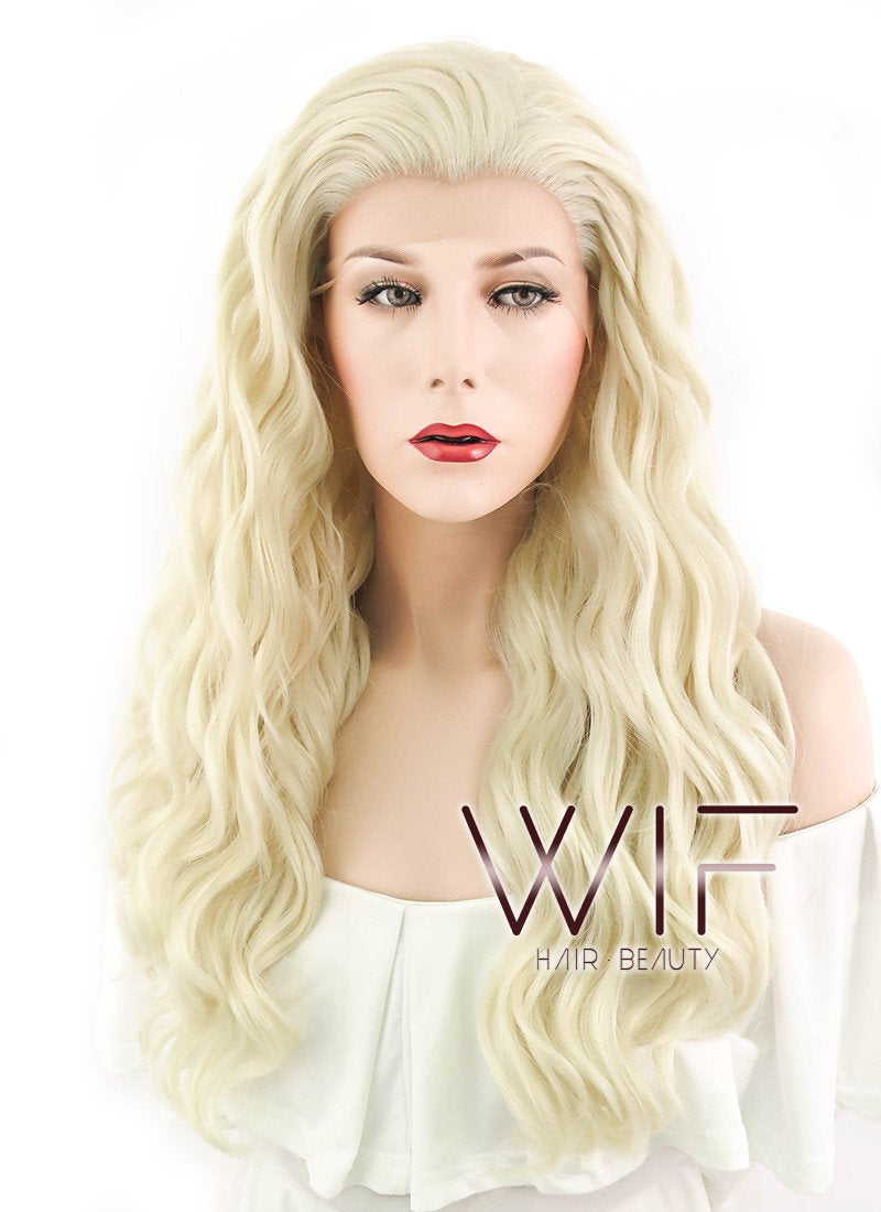 24" Wavy Golden Blonde Lace Front Synthetic Wig LF102