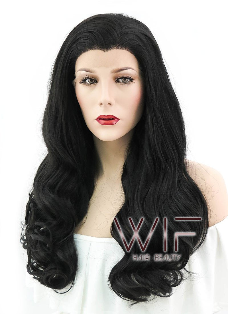 24" Wavy Natural Black Lace Front Synthetic Wig LF111