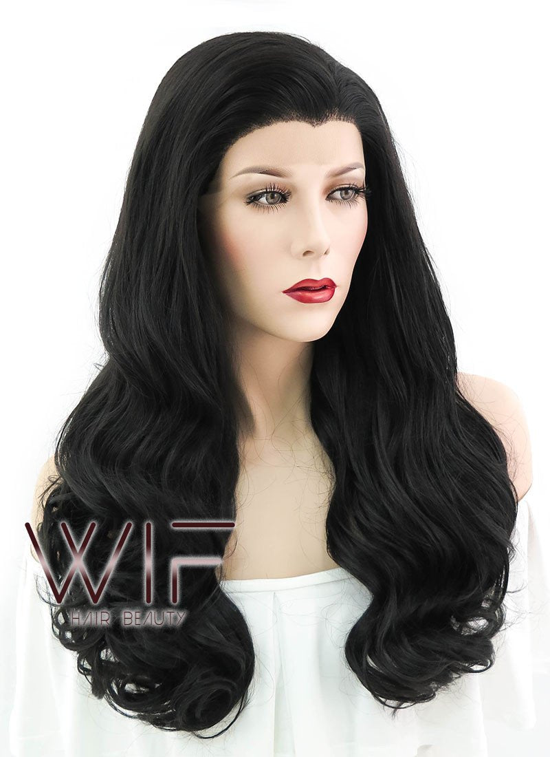 24" Wavy Natural Black Lace Front Synthetic Wig LF111