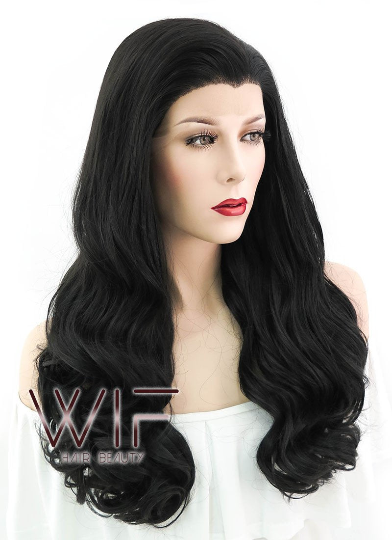 24" Wavy Natural Black Lace Front Synthetic Wig LF111