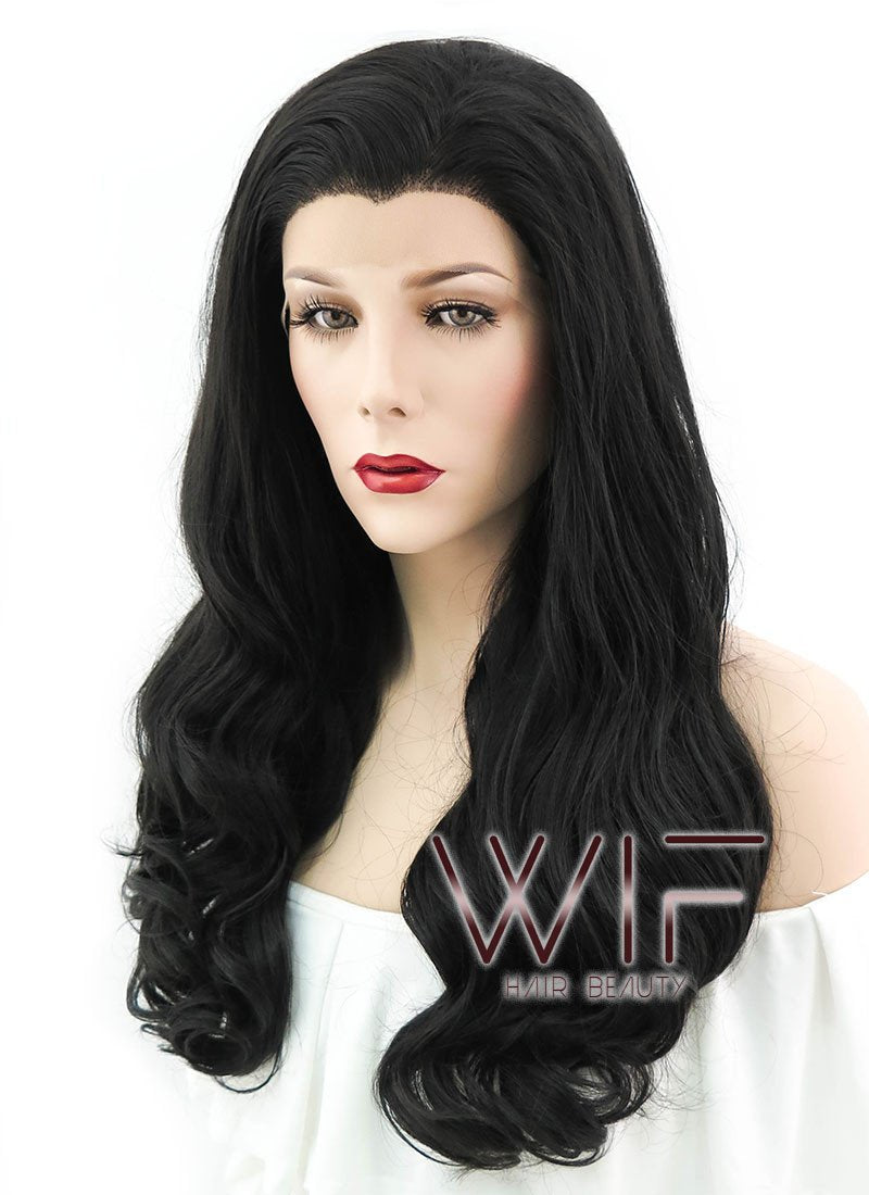 24" Wavy Natural Black Lace Front Synthetic Wig LF111